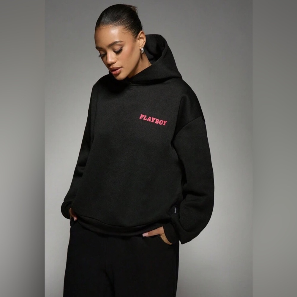 Playboy x Missguided Red Lips Graphic Hoodie Dress